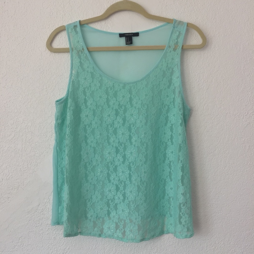 Forever 21 Mint Green Lace Tank Top